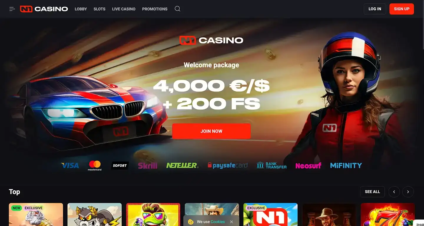N1 Casino hero section screenshot